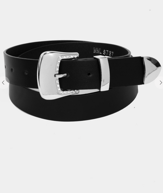 Faux Leather Belt Silver/Black