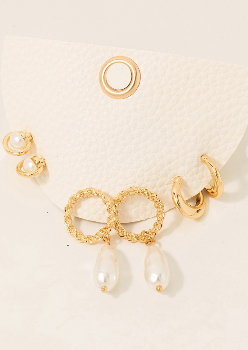 Three Pair Pearl Earring Set