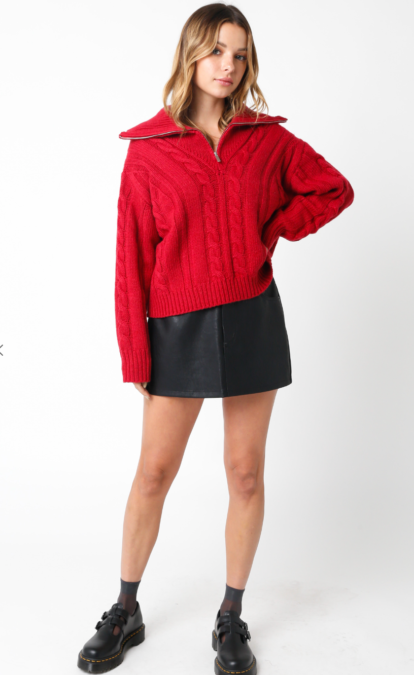 Sienna Zip Up Sweater Red