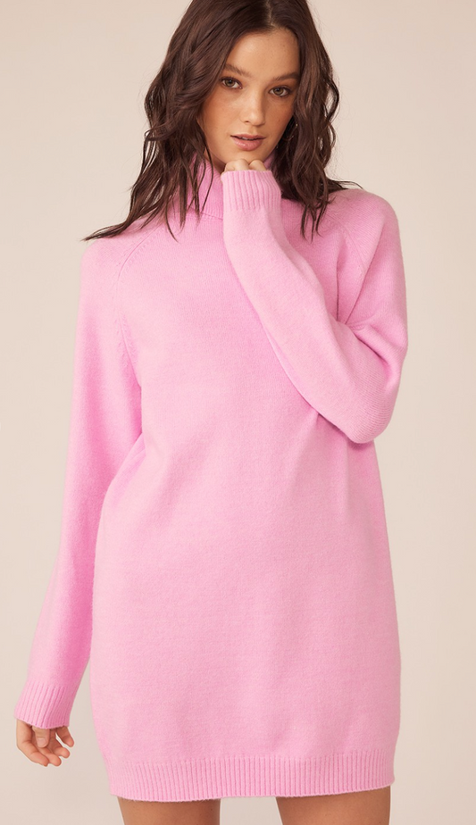 Turtleneck Sweater Dress Pink