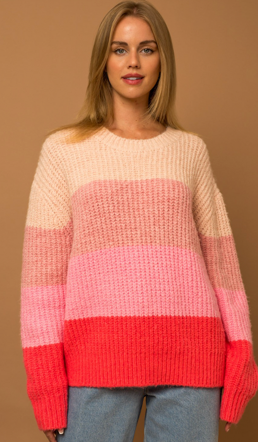 Pink Stripe Colorblock Sweater