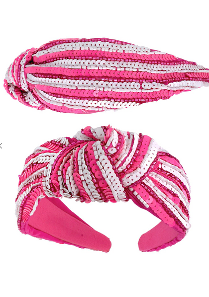 Sequin Stripe Headband Pink/White