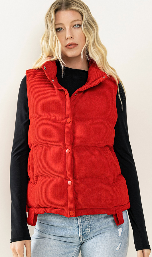 Red Corduroy Puffer Vest