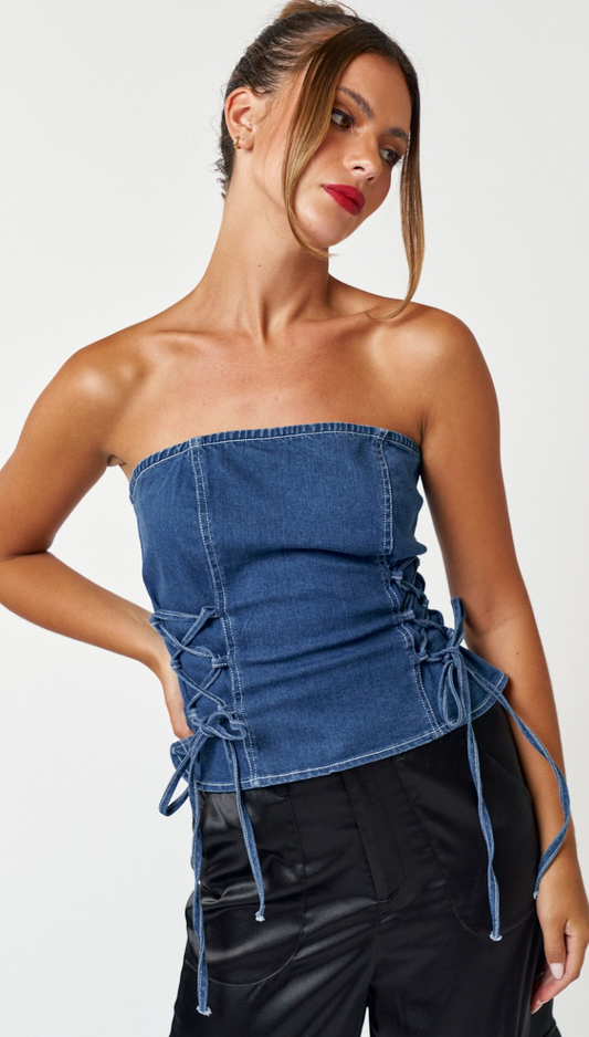 Denim Side Lace Tube Top