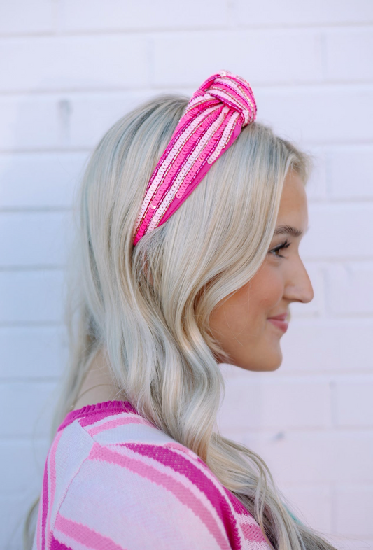 Sequin Stripe Headband Pink/White