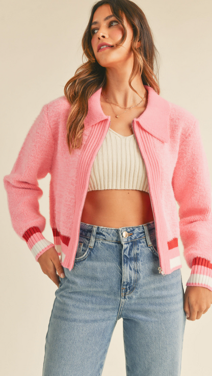 Pink Fuzzy Zip Up Jacket