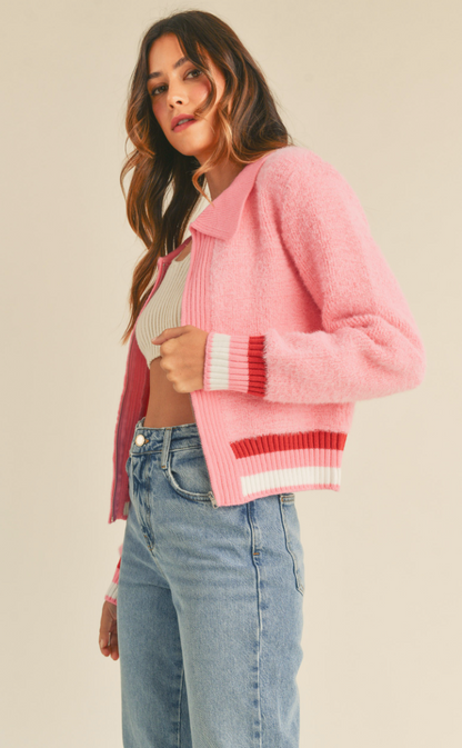 Pink Fuzzy Zip Up Jacket