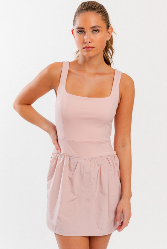 Square Neck Active Dress Pink