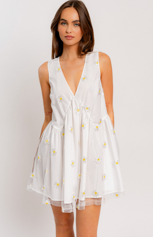 Embroidered Daisy Dress