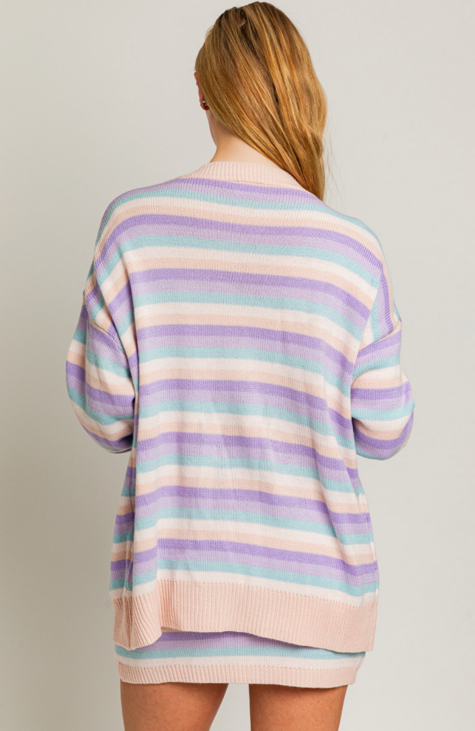 Lilac Stripe Sweater Dress + Cardi Set of 2