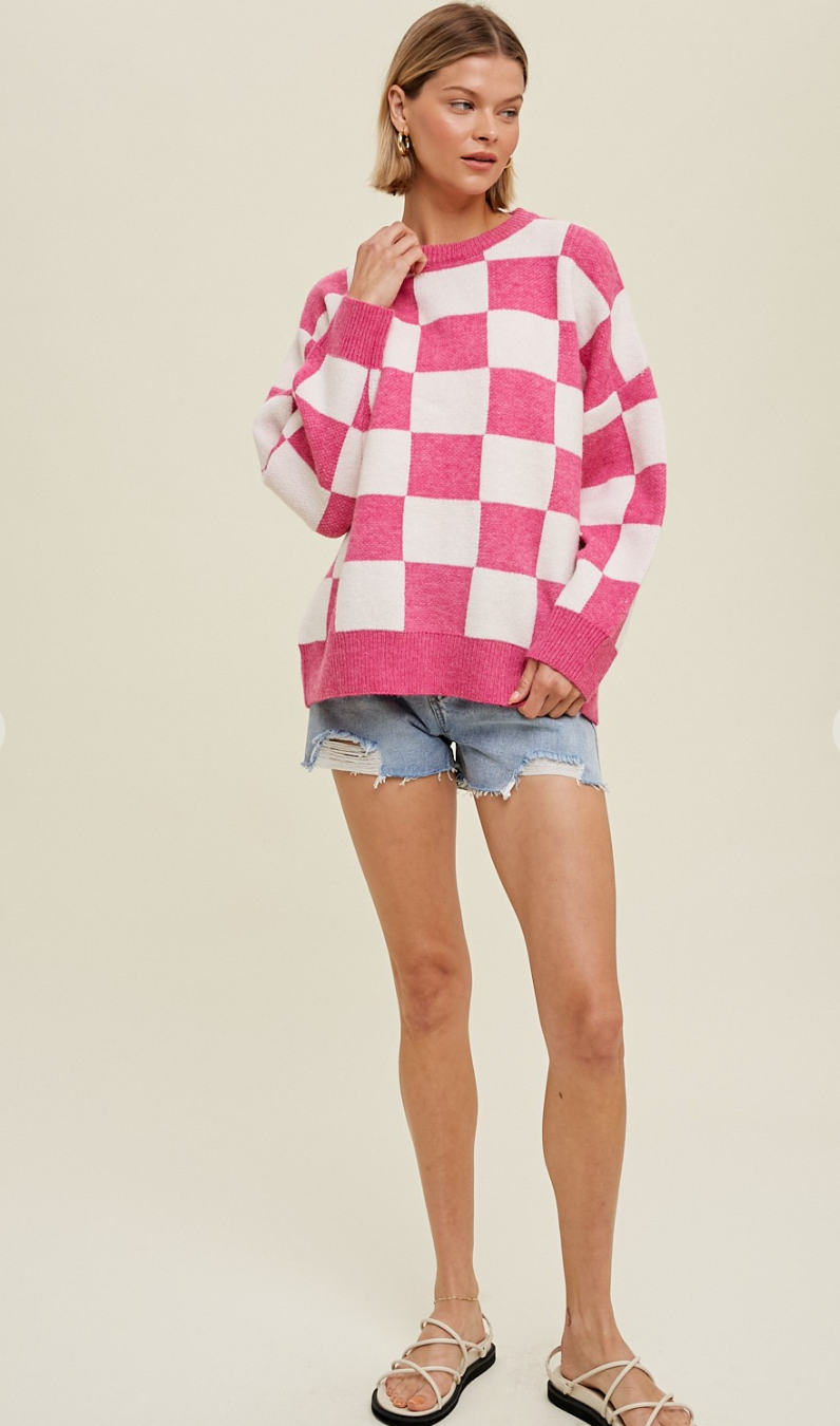 Oversized Check Sweater Pink