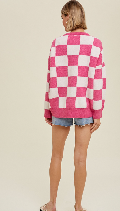 Oversized Check Sweater Pink