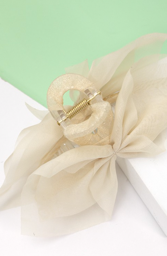 Chiffon Bow Hair Claw Ivory