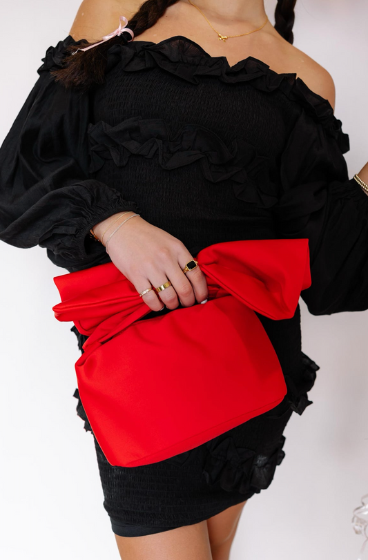 Nya Bow Handle Clutch Red
