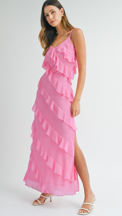 Pink Tiered Ruffle Maxi Dress