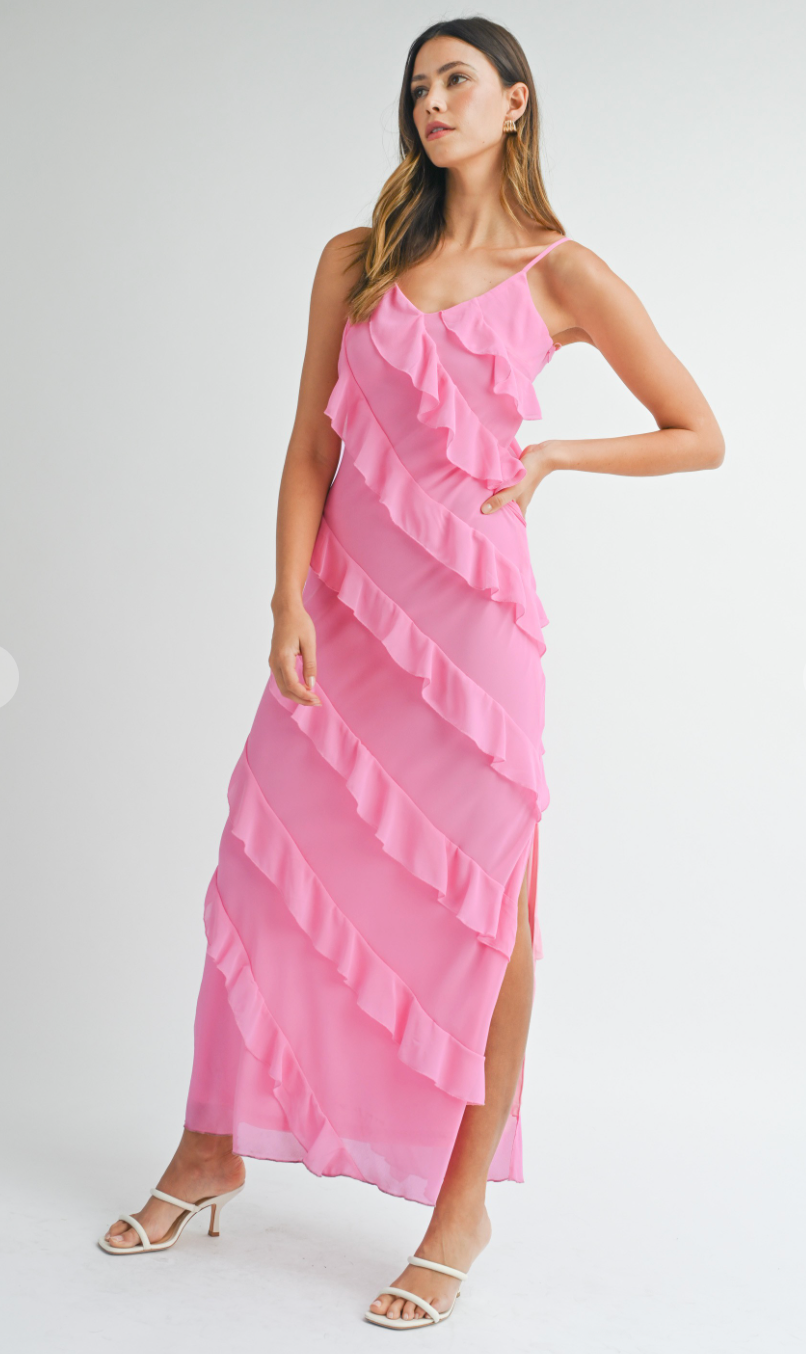 Pink Tiered Ruffle Maxi Dress