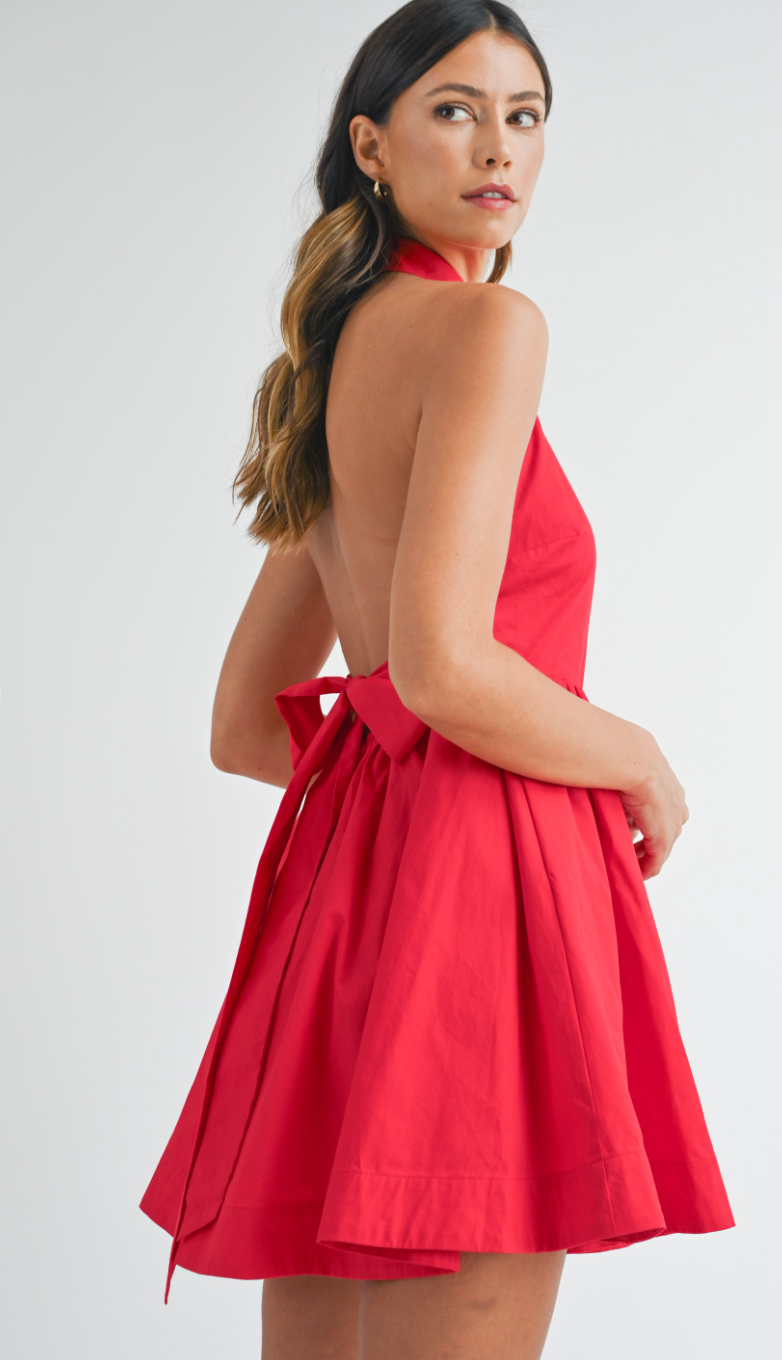 Red Collared Flare Dress