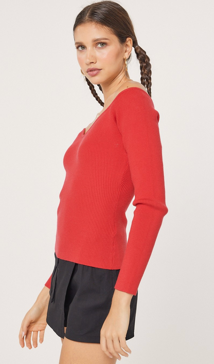 Red Ribbed Knit Top