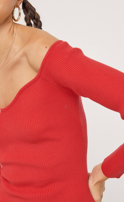 Red Ribbed Knit Top