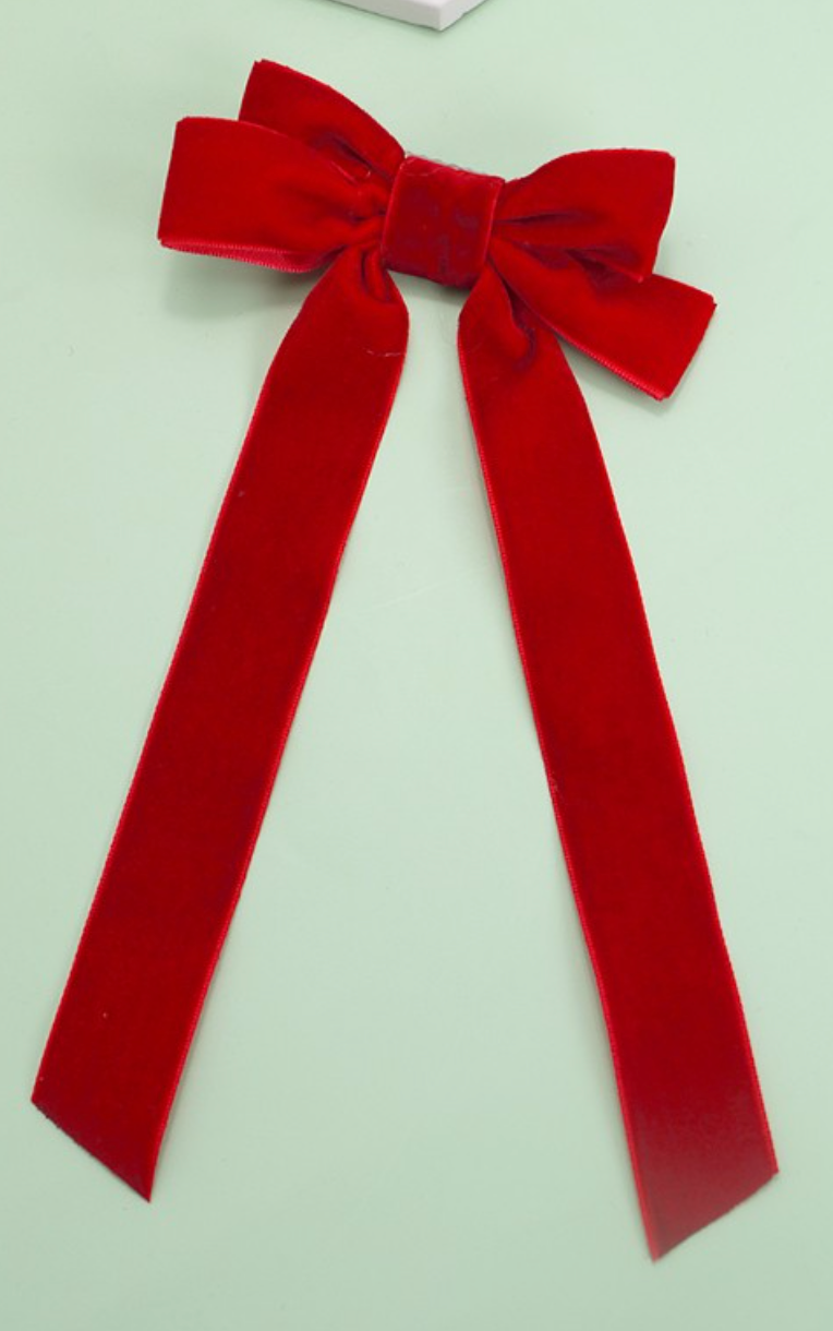 Velvet Bow Clip Red