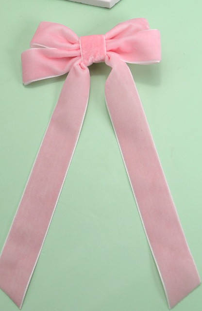 Velvet Bow Clip Pink