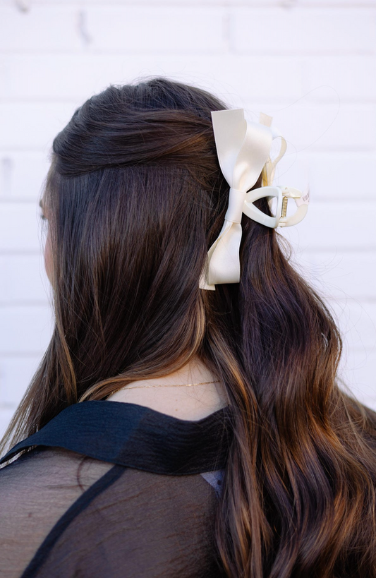 Silky Ribbon Hair Claw Ivory