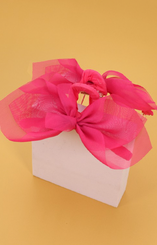 Chiffon Bow Hair Claw Pink