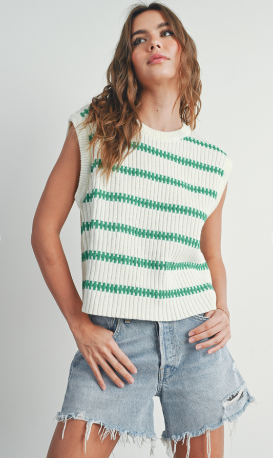 Milo Stripe Sweater Top Green