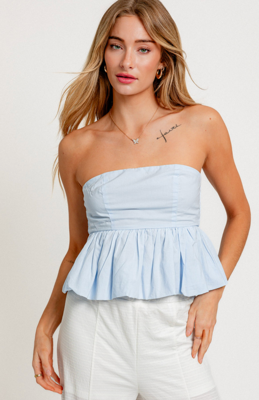Blue Smocked Bubble Top