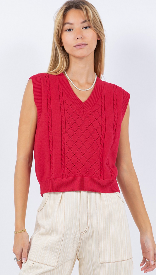 Red Cable Knit Vest