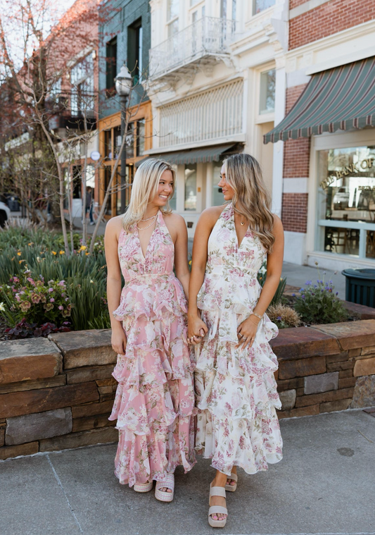 Felicity Tiered Floral Maxi Dress Ivory