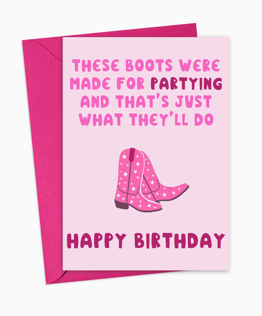 Pink Boots Birthday Card