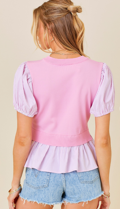 Layered Vest Shirt Pink