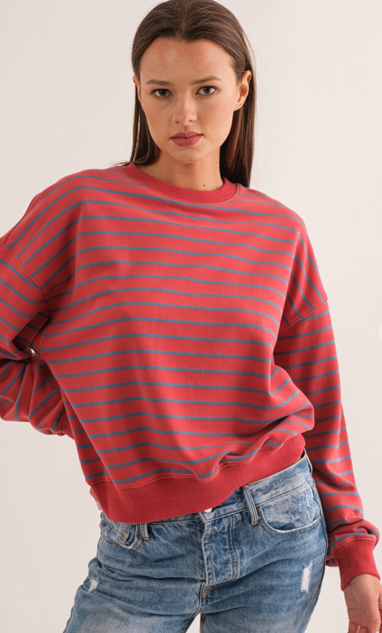 Mira Red/Grey Stripe Pullover