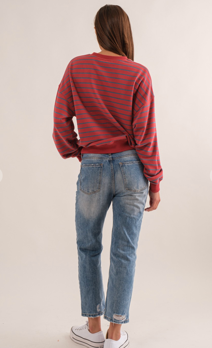 Mira Red/Grey Stripe Pullover