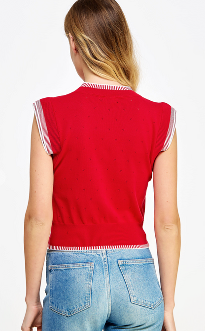 Red/White Stitch Knit Vest