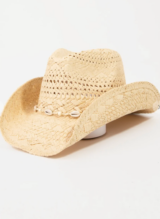 Straw Shell Braid Cowboy Hat Tan