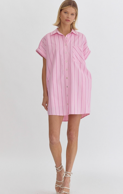 Stripe Shirt Dress Pink