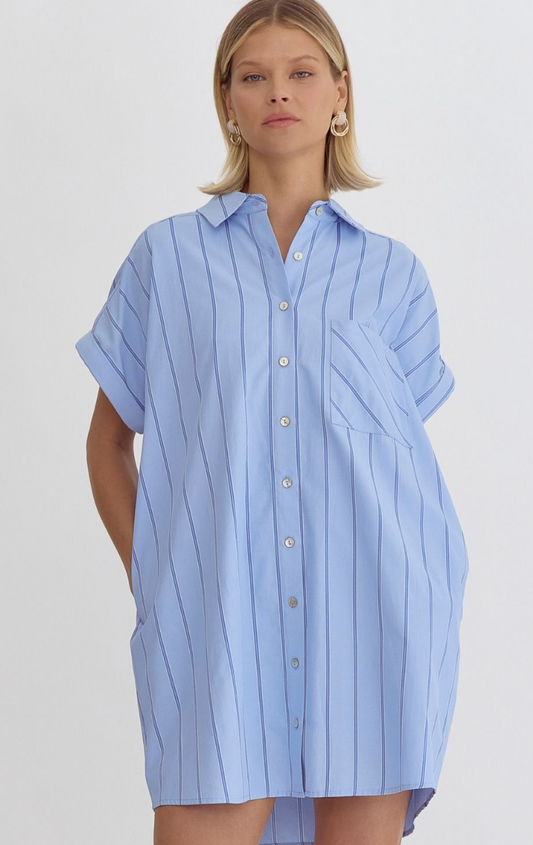 Stripe Shirt Dress Blue