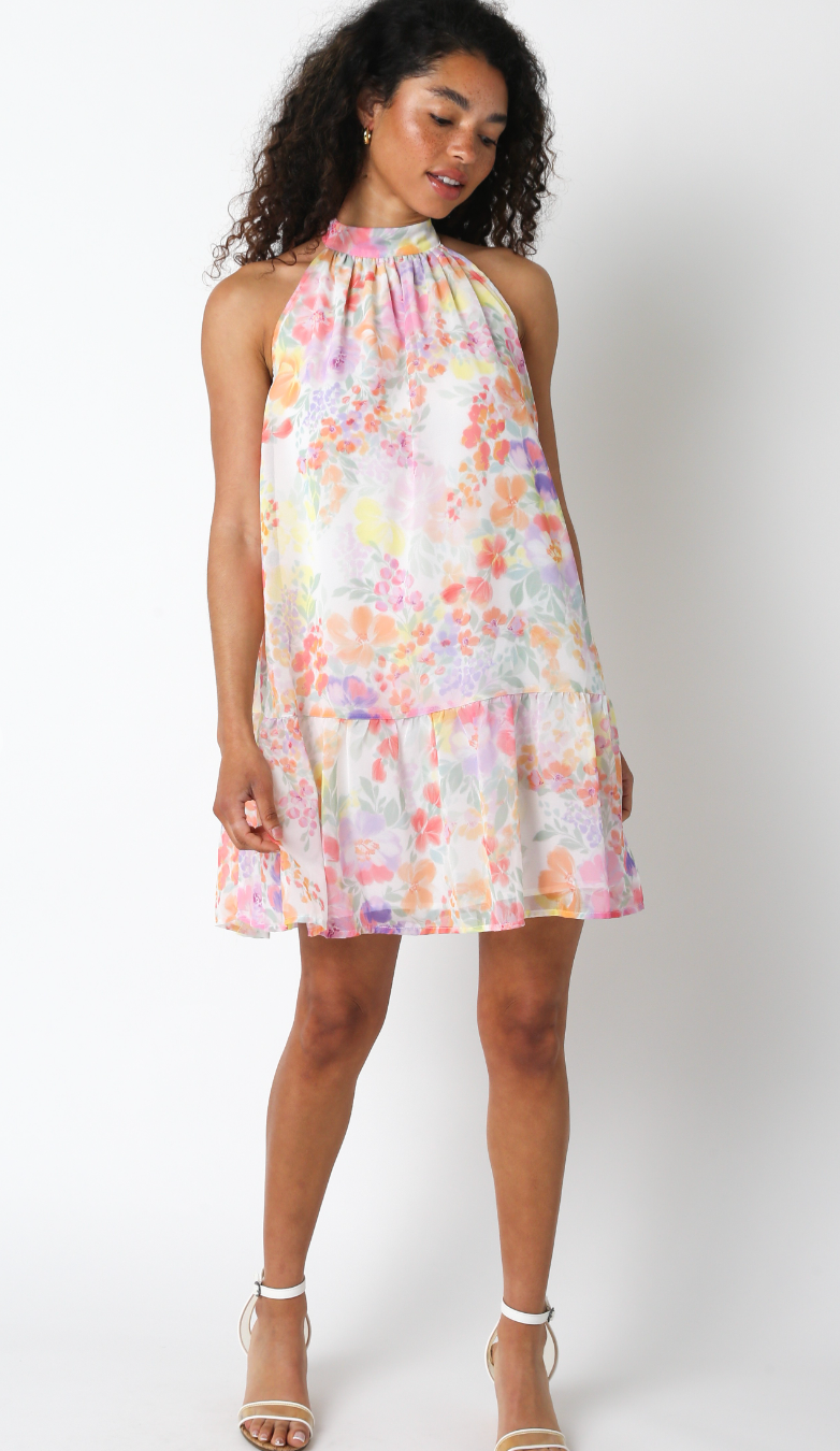Whitney Watercolor Halter Dress