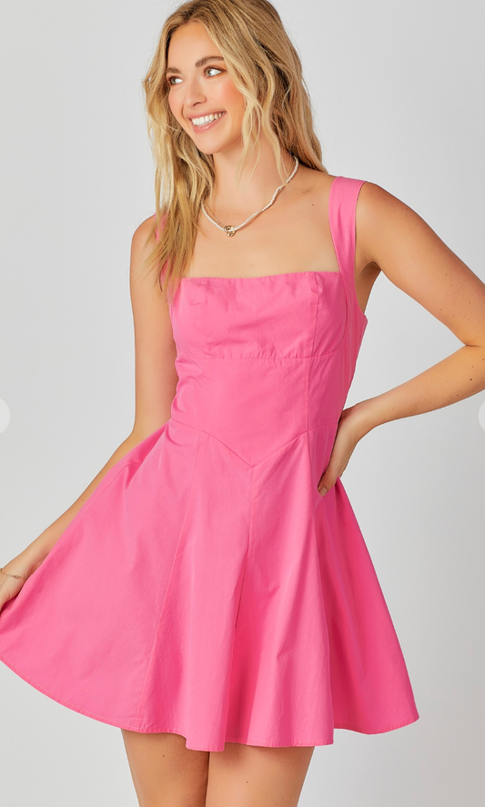 Square Neck Skater Dress Pink