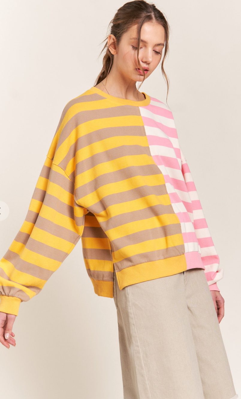 Brandy Contrast Stripe Pullover Yellow