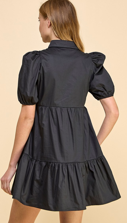 Puff Sleeve Babydoll Dress Black