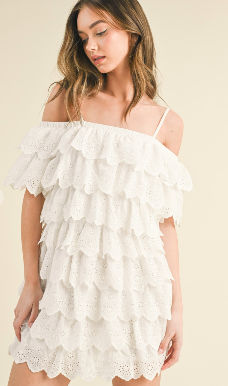 Eyelet Layered Ruffle Dress