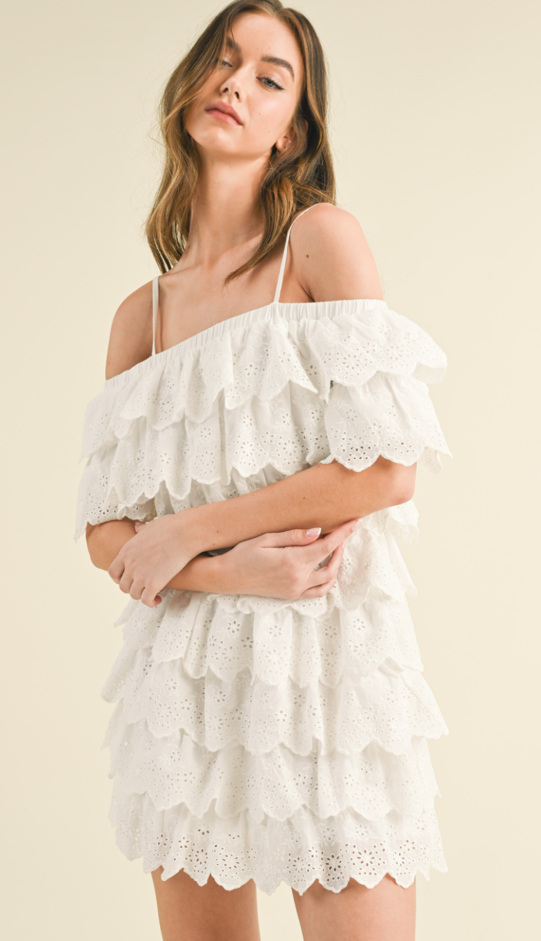 Eyelet Layered Ruffle Dress