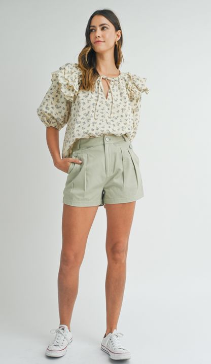 Sage Pleated Front Shorts