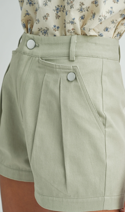 Sage Pleated Front Shorts