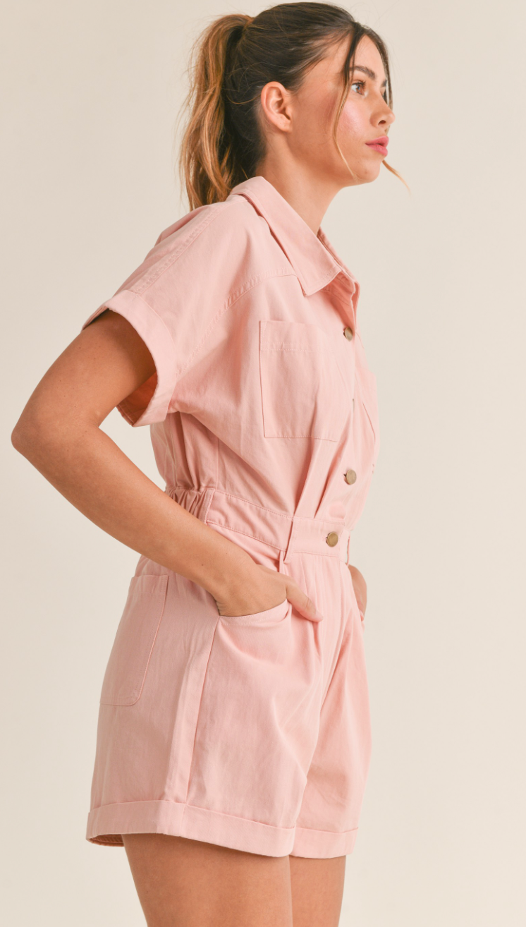 Dusty Pink Button Down Romper