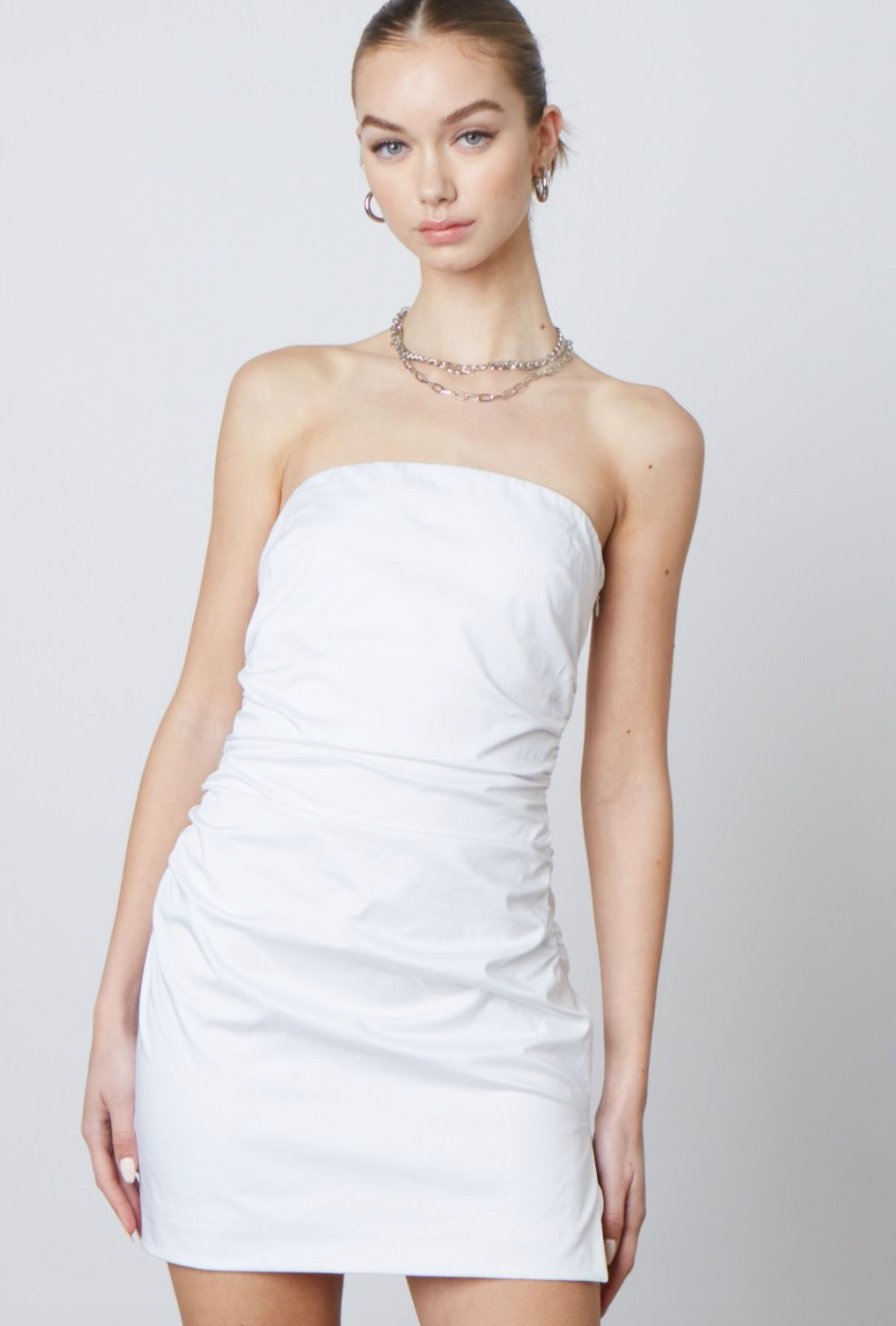 White Ruched Side Dress