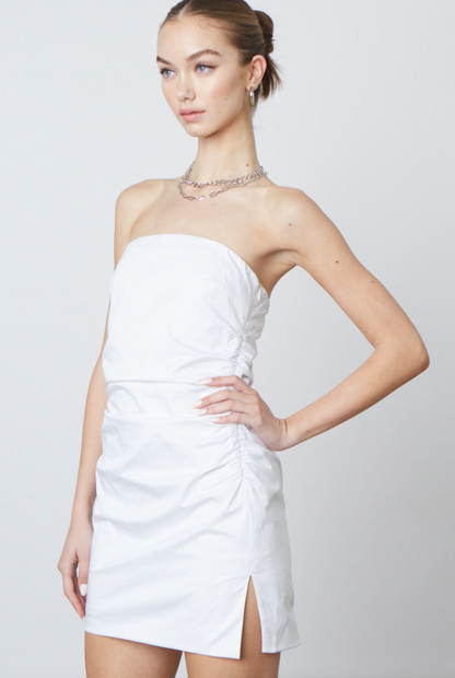 White Ruched Side Dress